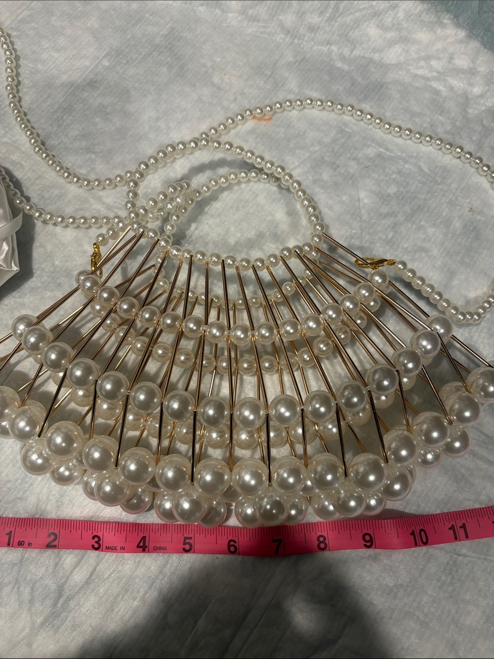 Gold and White Pearl Fan purse